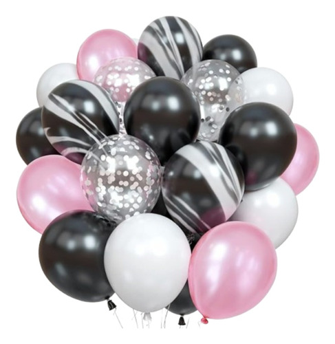 Kit Pack Globos Bombas Negro Rosado 60pcs Tendencia Cumpleañ