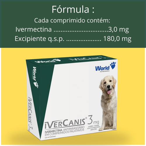 Remédio Ivercanis 3 Mg - Sarna Antipulga 4 Comprimidos