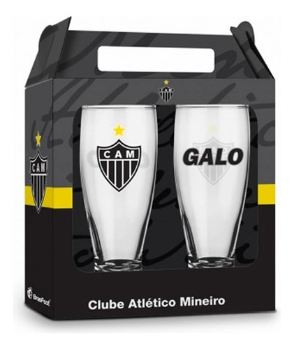 Kit 2 Copo Munich Atlético Aqui É Galo 200ml Brasfoot Cor Preto