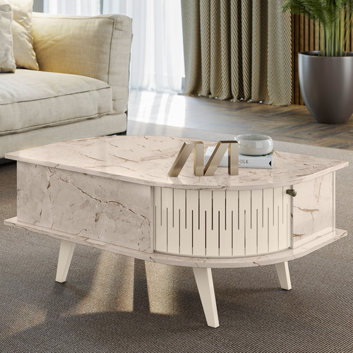 Mesa De Centro Moderna Para Sala 90cm Indy Z10 Calacata/off