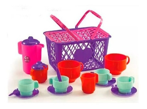 Set Picnic Juego De Te En Canasta Jng Plast Color Surtido