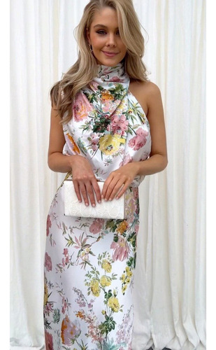 Vestido Estampado Sin Mangas Con Cuello Halter Verano Mujer