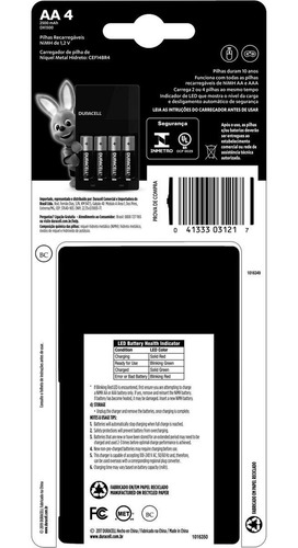 Imagem 3 de 9 de Carregador Pilha + 4 Aa Pequena 2500mah Duracell Original