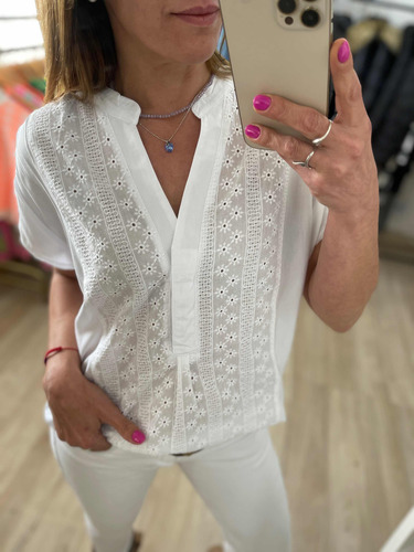Blusa Camisa Cuello Mao Broderie Talles Grandes The Big Shop