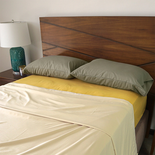 4 Fundas De Almohada | Queen Size | 2 Colores A Color Taupe - Mostaza Liso