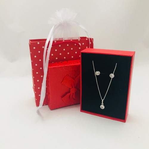 Conjunto Colar Pingente Brinco Prata 925 Ponto Luz 6mm Lindo