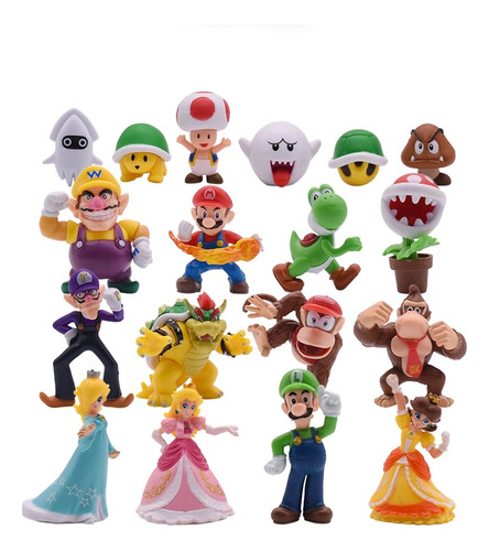 Set De 18 Figuras Super Mario Bros 7 Cm Nintendo