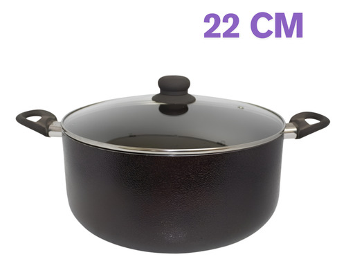Olla De Aluminio De 22cm Con Tapa De Cristal Negro
