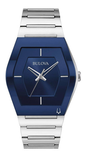 Relógio feminino Bulova Futuro Original Steel 96l293 Ts Strap Color Silver Bezel Color Azul Cor de Fundo Azul