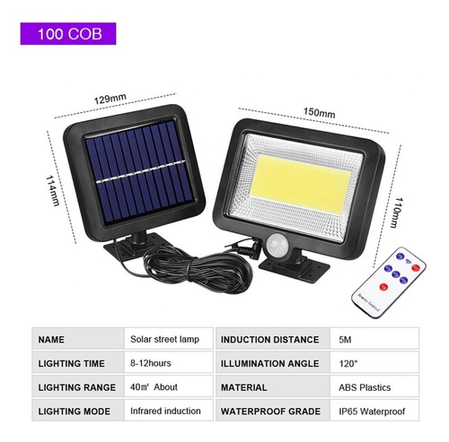Lámpara Solar Recargable Luz Solar Exterior Jardin 100 Led