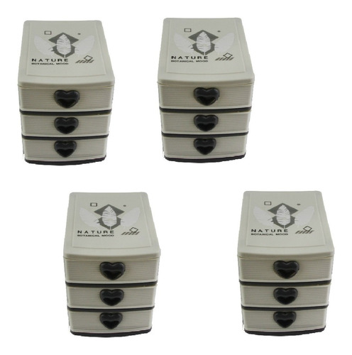 Imagem 1 de 5 de Kit 4 Organizador Gaveteiro Mini C/ 3 Gavetas Atacado