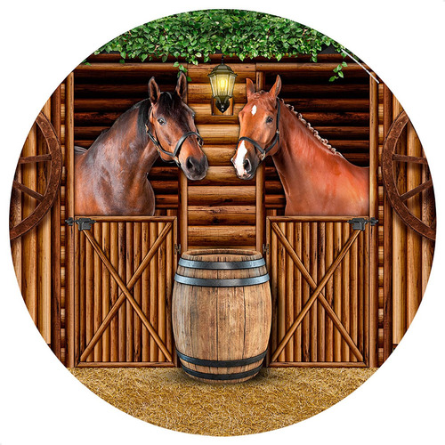 Painel Redondo Sublimado 3d Cavalos Em Tecido - 1,5x1,5m