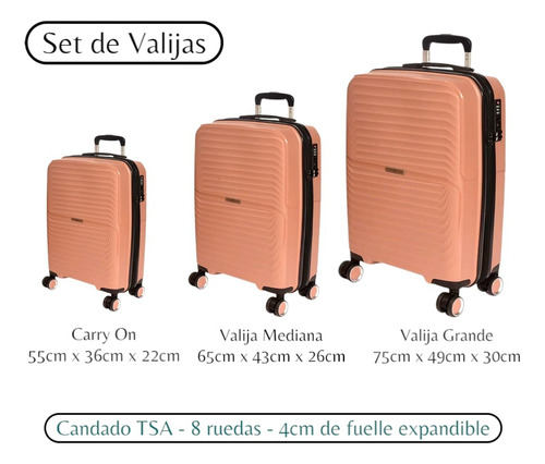 Set X3 De Valijas Rígidas Granada Polipropileno Candado Tsa Rosa Granada