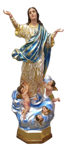 Virgen De La Asunción De María De 82 Cm Estofado Con Oro