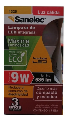 Foco Led 9w Luz Calida Ahorrador Sanelec 1326