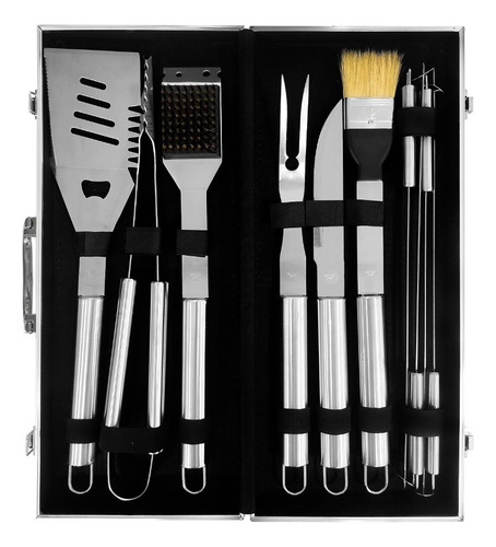 Kit Asador Set De Parrilla 11piezas Acero Inoxidable Estuche