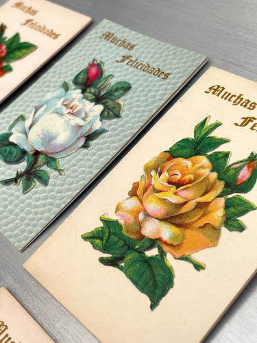 Antiguo Lote De Tarjetas Felicitaciones Con Flores En Cromo (Usado)