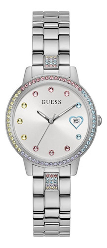 Reloj Guess Sugar Para Dama Correa Plateado2 Bisel Plateado Fondo Plateado