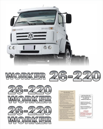 Kit Adesivos 3d Compatível Volkswagen 26-220 Worker Cmk100 Cor EMBLEMAS 26-220 WORKER RESINADOS + ETIQUETAS