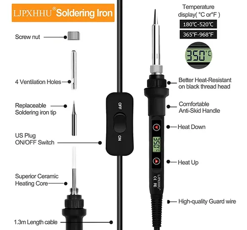 Kit De Cautín Lcd De 80w Temperatura Ajustable 180-520 °c He