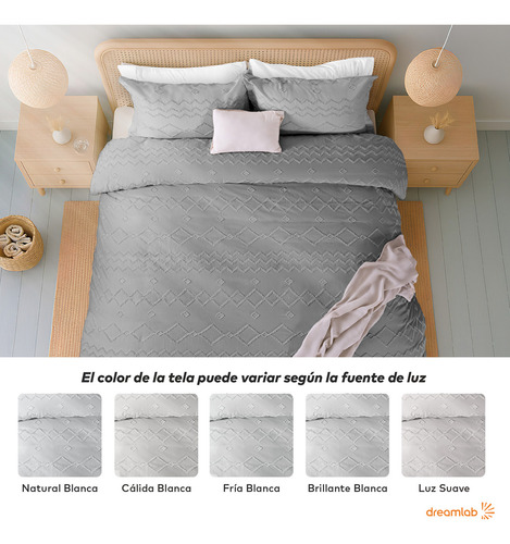 Juego de Funda Para Edredon Duvet con Textura Dreamlab, Tamaño Queen, Color Gris