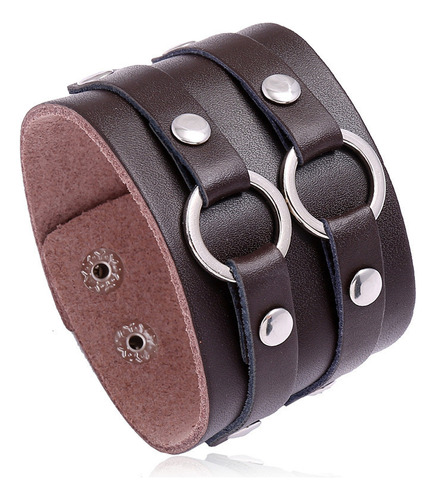 Pulseira Bracelete Couro Largo Depp Rock Punk Moto Marrom Mc