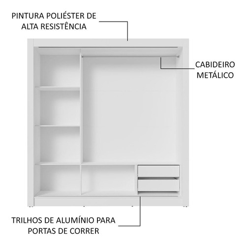 Guarda-roupa Casal 3 Portas Espelho 2 Gavetas Sublime Madesa Cor Branco
