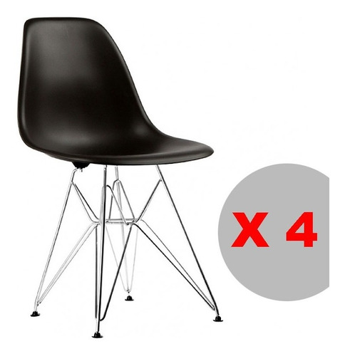 Pack 4 Silla Comedor Eames Base Metal Cromada Eiffel Dsr Dsw