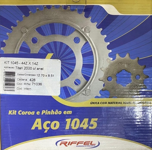 Imagem 2 de 3 de Kit Coroa E Pinhão Riffel Honda Titan 125 2000 A 2008 - Liq.