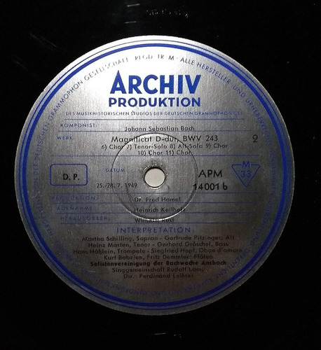 Johann Sebastian Bach Lp Aleman Archiv 1953 De Coleccion (Usado)