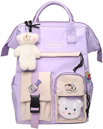 Mochila Kawaii De Gran Capacidad Con Pin Kawaii Y Accesorio.