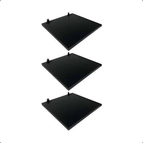 3 Prateleira De Parede 30x30 Madeira Mdf Preto C/suporte