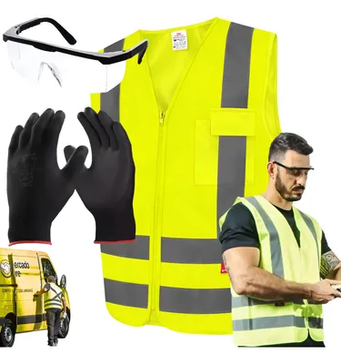 Kit Epi Colete Refletivo Entregador Luva Proteção Oculos Ca