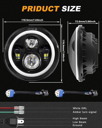 Un Faro Redondo Led H4 De 7 Pulgadas Jeep Wrangler Vocho Jk