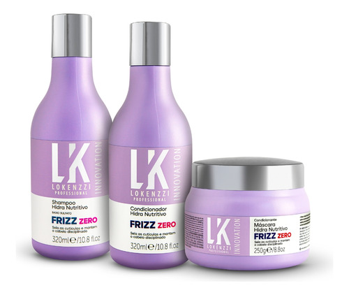 Kit Lokenzzi Frizz Zero Shampoo + Condicionador + Máscara