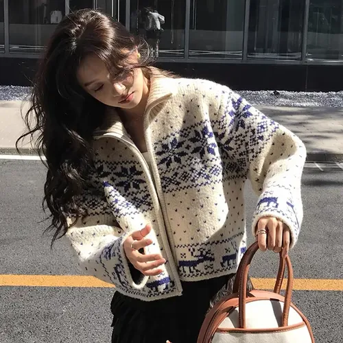 Suéter Cardigan Mujer Navidad Nieve Cierre Tejido | Meses sin interés