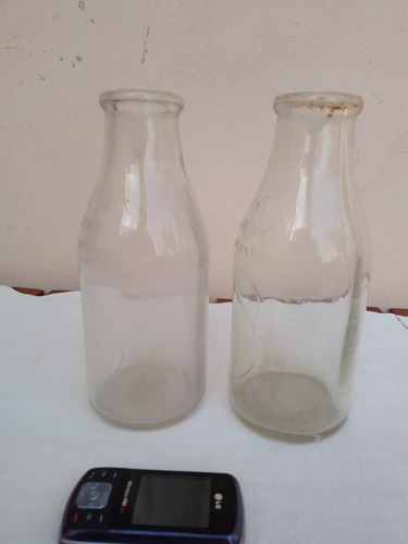 Lote De 2 Antiguas Botellas De Leche 1 Litro Sanas (Usado)