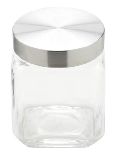Pote Vidro Liso Tampa Inox Porta Mantimentos Quadrado 500ml