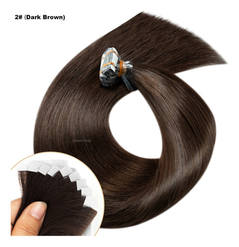 40 Pzs Extensiones De Cabello Con Base Pu Humano Real 45cm Pu-2x-castaño Muy Oscuro