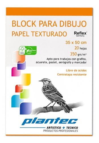 Block Para Dibujo Papel Texturado Plantec 35x50cm 350g 20h