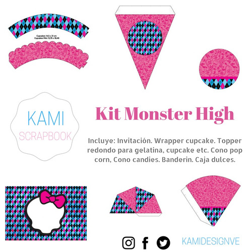 Kit Imprimible Monster High. Editable. Fiestas.