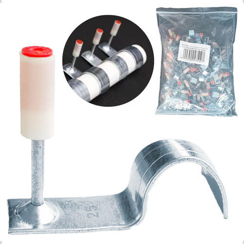 Kit 100 Grampo Prego Pistola Finca Pino Tubo Cano Meia Lua Diâmetro Nominal 25 Mm