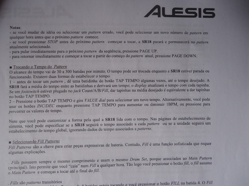 Manual Em Português P/ Bateria Alesis Sr18.envio Por E-mail.