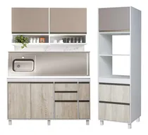 Comprar Combo Bajo Mesada 140 Cm Ricchezze Sorrento + Alacena + Tolva Portahorno 210x60 Cm + Mesada Johnson Acero Inoxidable Bacha Simple