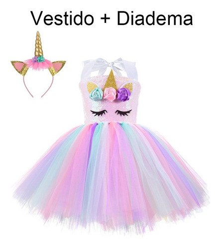 Vestido Unicornio Niña Lentejuelas Diadema Cosplay Disfraz | Cuotas sin  interés