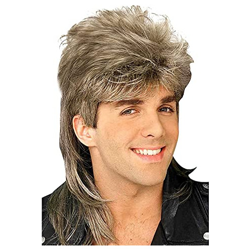 Hombre 80s Mullet Wig Halloween Disfraces Punk Rocker W...