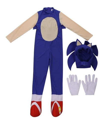 Imagem 2 de 7 de Fantasia Infantil Sonic Playstation Xbox Macacão Luvas Touca
