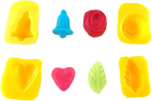 Moldes Flexibles Hoja Rose Corazon Campana 4 Cavidades Molde