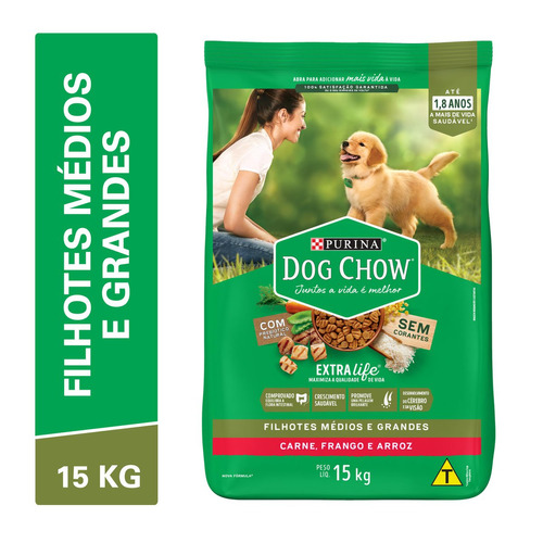 Alimento Dog Chow Vida Saudável Desenvolvimento Saudável para cão filhote sabor frango e arroz em sacola de 15kg