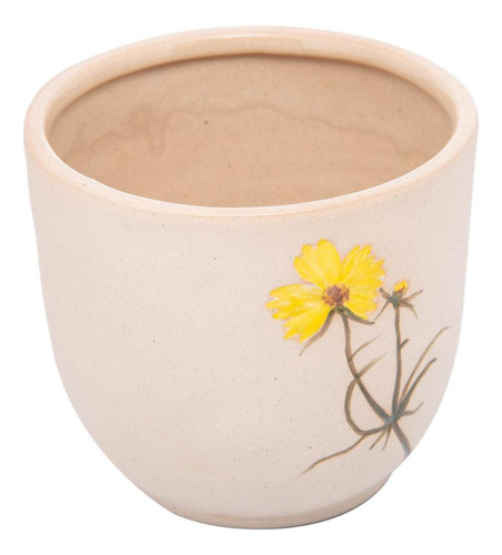 Cachepot Wolff Trento De Cerâmica Flor Amarela 12cm X 12cm